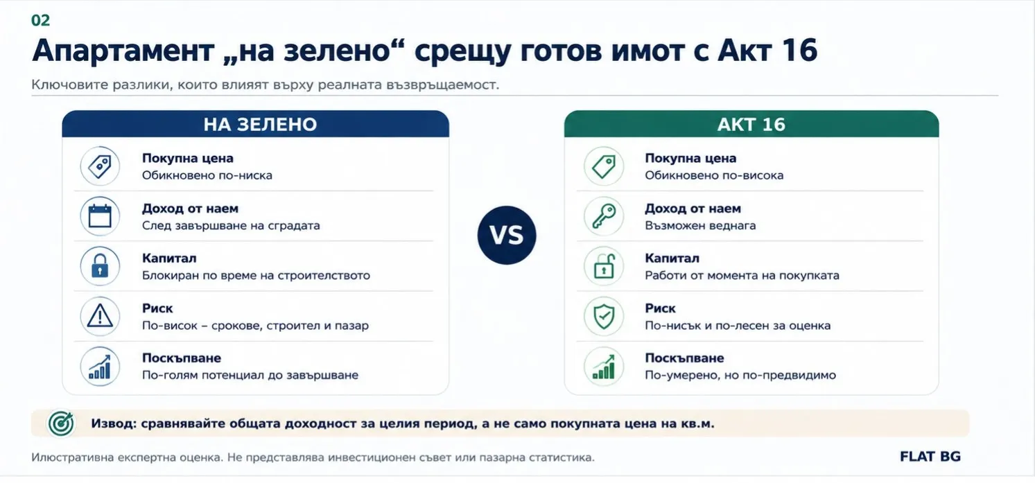 Да инвестирате в имот на зелено или в готов имот с Акт 16