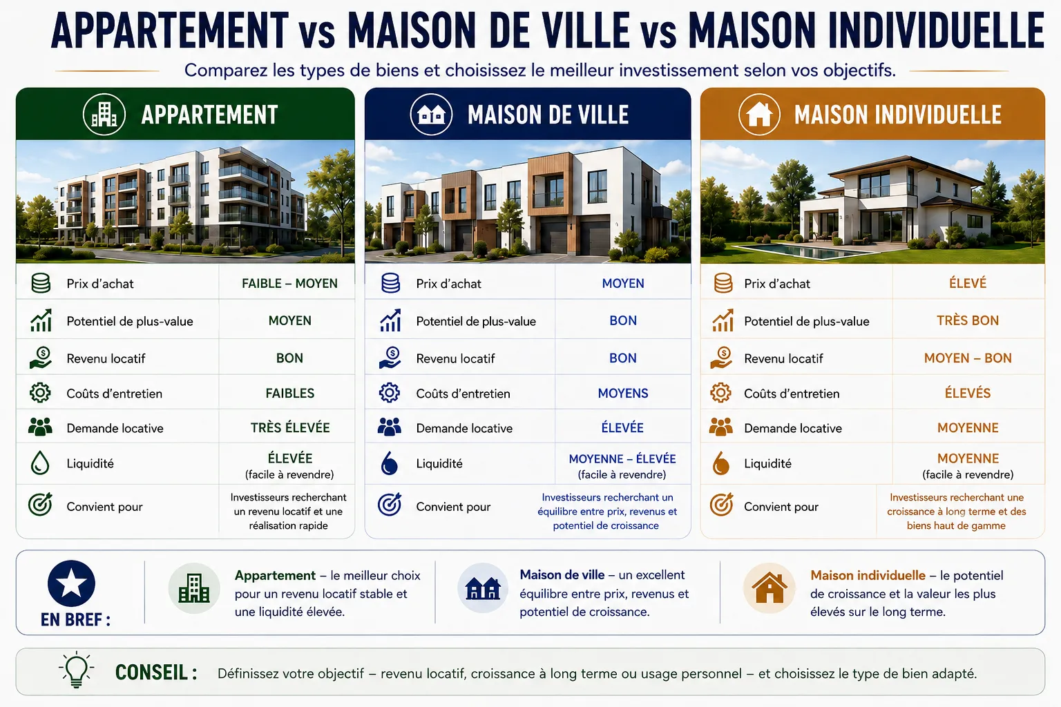 Appartement maison de ville ou maison individuelle dans quel bien investir